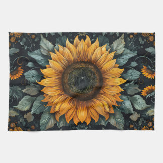 Intricentierte Sonnenblume Botanische Kunst Geschirrtuch