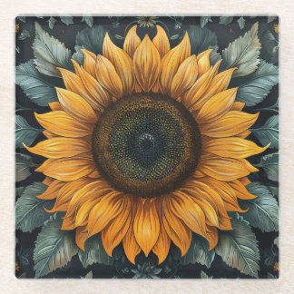 Intricentierte Sonnenblume Botanische Kunst Glasuntersetzer