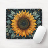 Intricentierte Sonnenblume Botanische Kunst Mousepad (Mit Mouse)