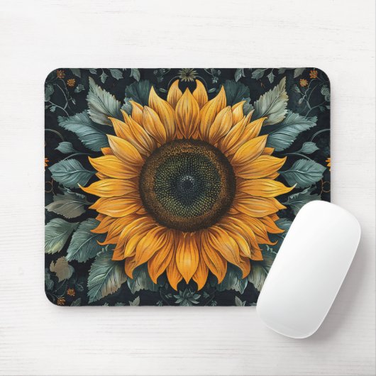 Intricentierte Sonnenblume Botanische Kunst Mousepad (Mit Mouse)