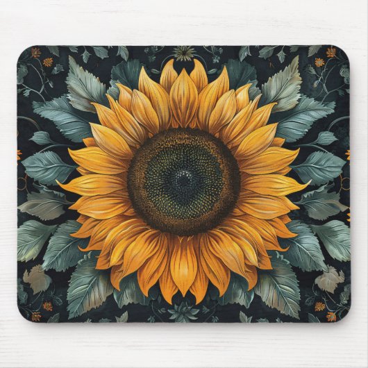 Intricentierte Sonnenblume Botanische Kunst Mousepad (Vorne)