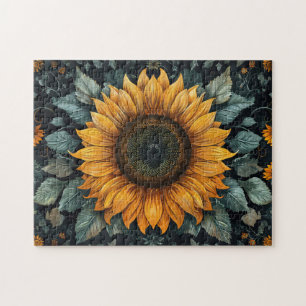 Intricentierte Sonnenblume Botanische Kunst Puzzle