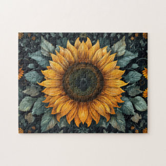 Intricentierte Sonnenblume Botanische Kunst Puzzle