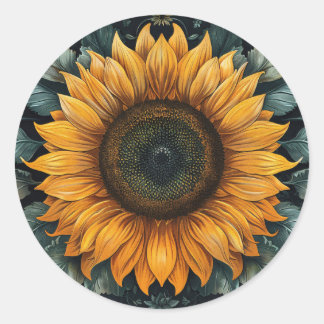 Intricentierte Sonnenblume Botanische Kunst Runder Aufkleber