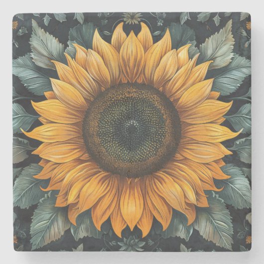 Intricentierte Sonnenblume Botanische Kunst Steinuntersetzer (Vorderseite)