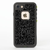 Intricentierte weiße Scrolling-Kurven auf schwarz (Rückseite)