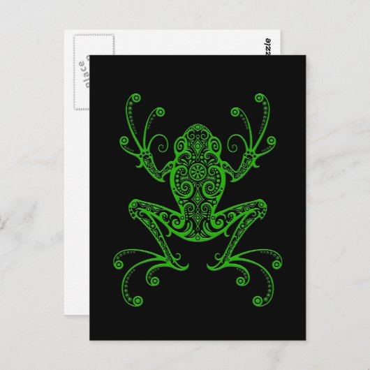 Intricentierter Frosch für Grüne Bäume auf Schwarz Postkarte (Vorne/Hinten)