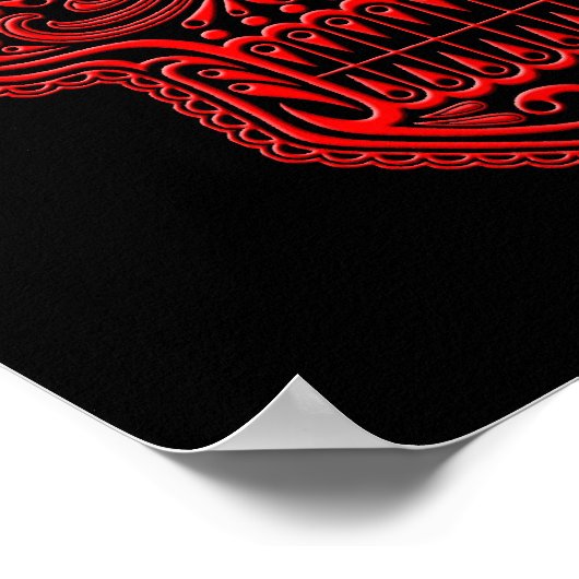 Intricentierter Red Sugar Skull auf schwarz Poster (Ecke)
