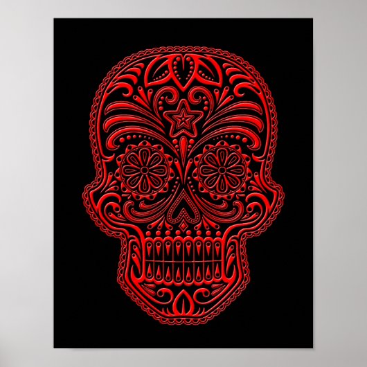 Intricentierter Red Sugar Skull auf schwarz Poster (Vorne)