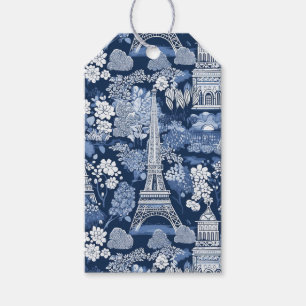 Intricentiertes Pariser Eiffelturm Blue Toile Geschenkanhänger