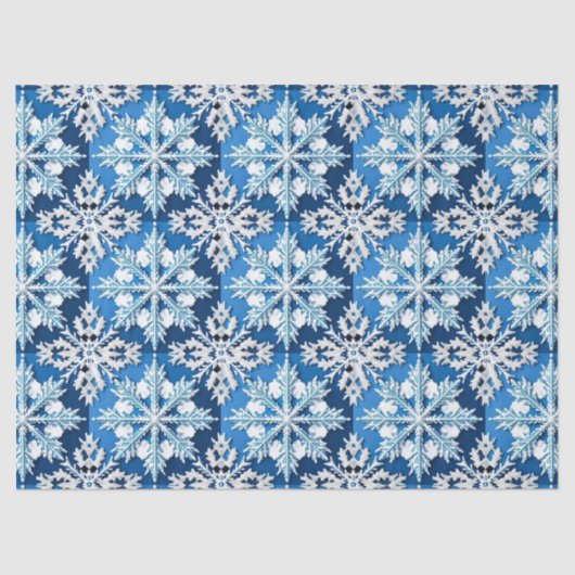 Intricentive Blue Snowflake Design Seidenpapier (Vorderseite)