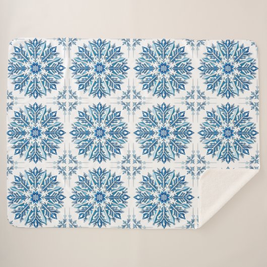 Intricentive Blue Snowflake Design Sherpadecke (Vorderseite (Horizontal))