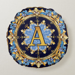 Intricentive Letter A Design mit goldenen Grenzen Rundes Kissen