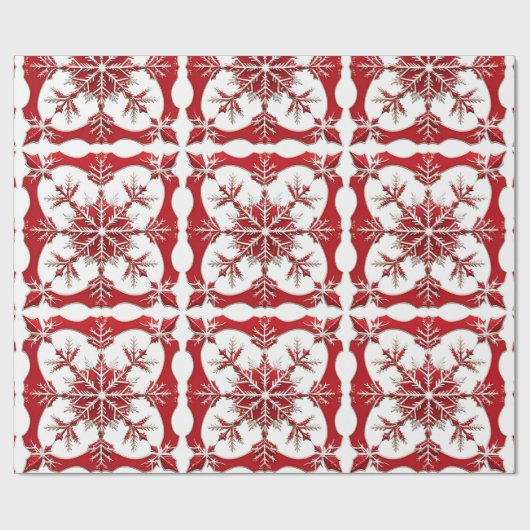Intricses Red Snowflake Design Geschenkpapier (Flach)