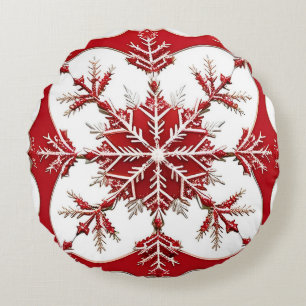 Intricses Red Snowflake Design Rundes Kissen