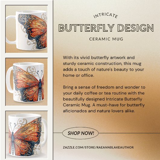Intricsive Butterfly Design Keramik Tasse