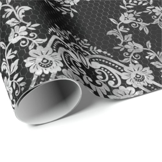 Intrictive weiße Spitzen auf Schwarz Geschenkpapier (Rolleneckpunkt)