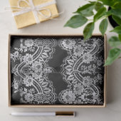 Intrictive weiße Spitzen auf schwarzer Decoupage Seidenpapier (Geschenk)