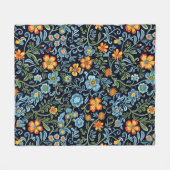 Intrigante Blumenkunst: Blaue und orangefarbene Bl Fleecedecke (Vorderseite (Horizontal))