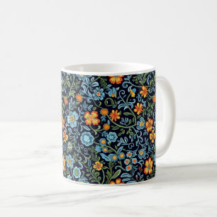 Intrigante Blumenkunst: Blaue und orangefarbene Bl Kaffeetasse
