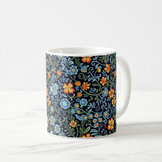 Intrigante Blumenkunst: Blaue und orangefarbene Bl Kaffeetasse (VorderseiteRechts)