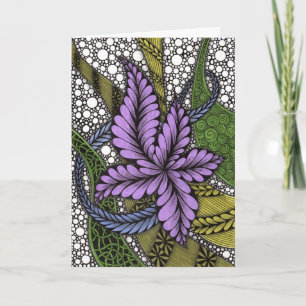 Intrigante handgezeichnete violette Blumen-Zen-Doo Karte