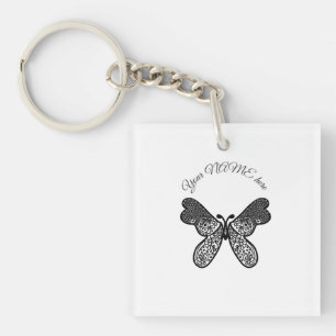 Intrigerter Boho-Mandala-Schmetterling Schwarz und Schlüsselanhänger