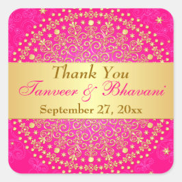 Intrikate Rosa Gold-Rollen, Dots-Hochzeitsticker Quadratischer Aufkleber