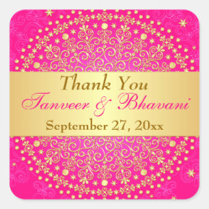 Intrikate Rosa Gold-Rollen, Dots-Hochzeitsticker Quadratischer Aufkleber