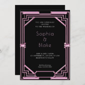 Intrikate Schwarz-Rosa Art Deco Hochzeit Einladung (Vorne/Hinten)