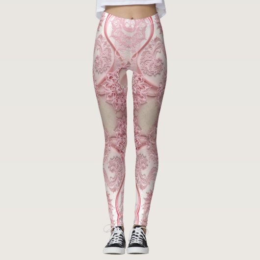 Intrikate, wirbelnde Muster hübsch rosa Spitzen Leggings (Vorderseite)