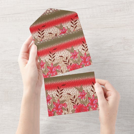 Intrikates Stoffdesign mit Blumenmuster All In One Einladung (Abreißtisch)