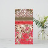 Intrikates Stoffdesign mit Blumenmuster Dankeskarte (Stehend Vorderseite)