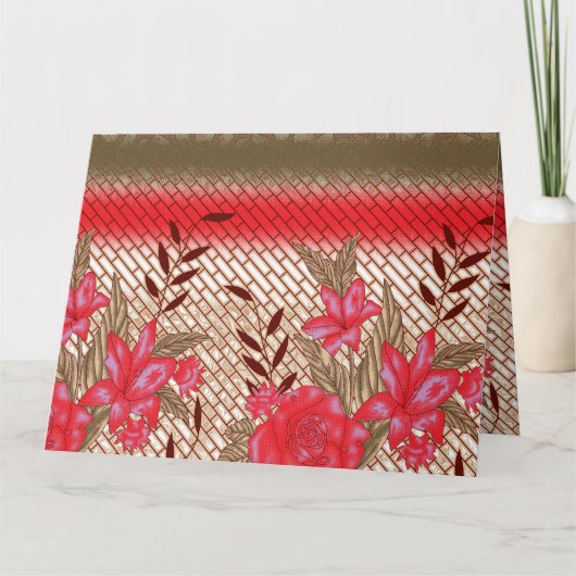 Intrikates Stoffdesign mit Blumenmuster Dankeskarte (Vorderseite)