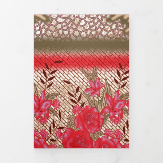 Intrikates Stoffdesign mit Blumenmuster Dreifach Gefaltete Urlaubskarte (Cover)