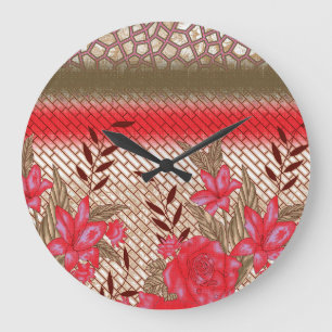 Intrikates Stoffdesign mit Blumenmuster Große Wanduhr