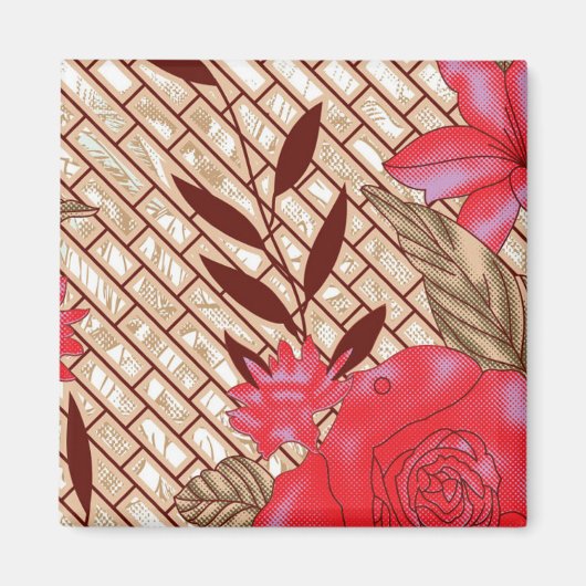 Intrikates Stoffdesign mit Blumenmuster Magnet (Vorne)