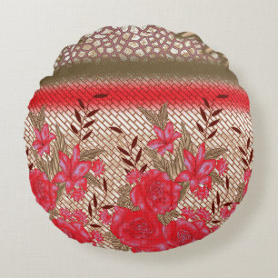 Intrikates Stoffdesign mit Blumenmuster Rundes Kissen