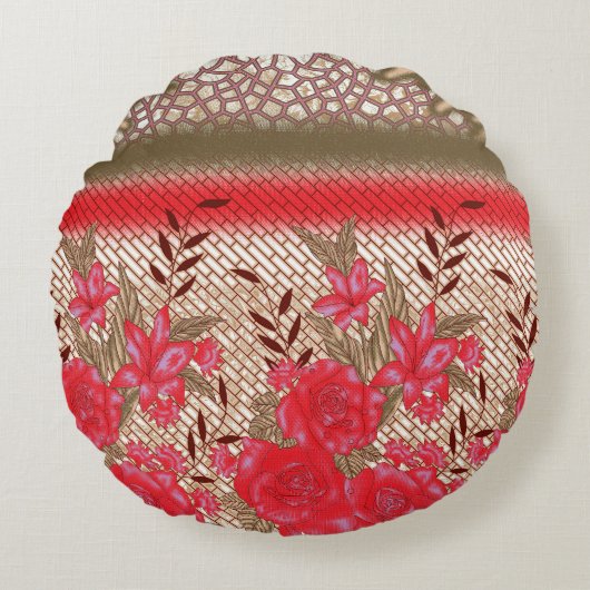 Intrikates Stoffdesign mit Blumenmuster Rundes Kissen (Vorderseite)