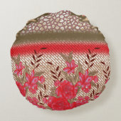Intrikates Stoffdesign mit Blumenmuster Rundes Kissen (Rückseite)