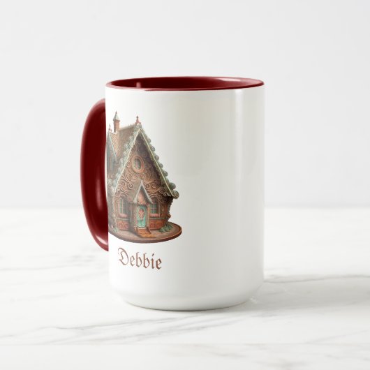 Intrikiert entworfener Gingerbrot-Hauskaffee Tasse (Vorderseite Links)