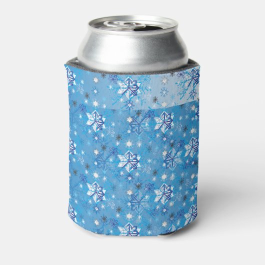 Intrikierte blaue und weiße Sterne und Schneeflock Dosenkühler (Kanne Rückseite)