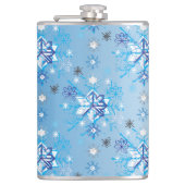 Intrikierte blaue und weiße Sterne und Schneeflock Flachmann (Vorderseite)