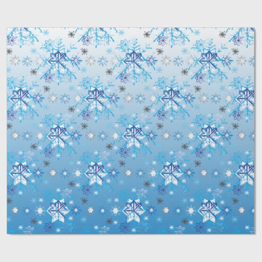 Intrikierte blaue und weiße Sterne und Schneeflock Geschenkpapier (Flach)