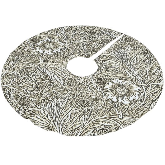 Intrikiertes Blumendesign in Braun und Weiß Polyester Weihnachtsbaumdecke (Schrägansicht)