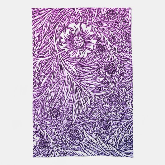 Intrikiertes Blumendesign in Lila Farben und Weiß Geschirrtuch (Vertikal)