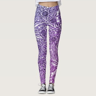 Intrikiertes Blumendesign in Lila Farben und Weiß Leggings