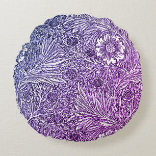 Intrikiertes Blumendesign in Lila Farben und Weiß Rundes Kissen