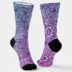 Intrikiertes Blumendesign in Lila Farben und Weiß Socken
