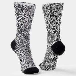 Intrikiertes Blumendesign in Schwarz und Weiß Socken